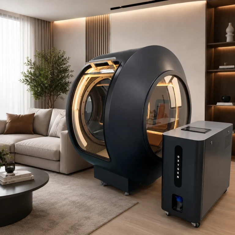 Black hard shell hyperbaric oxygen chamber with oxygen concentrator