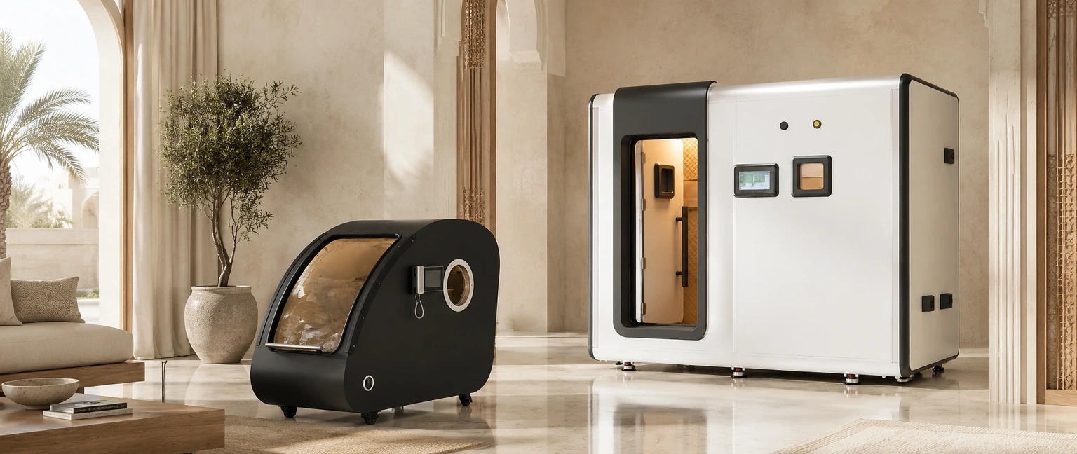 OxyCron Premium Hyperbaric Chambers in a Luxury Wellness Room